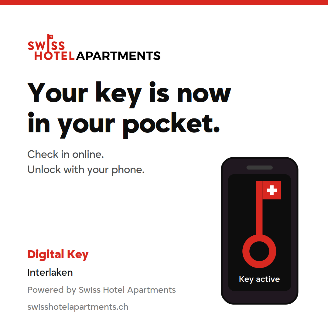 Your key is now in your pocket. Digital Key at Swiss Hotel Apartments Interlaken